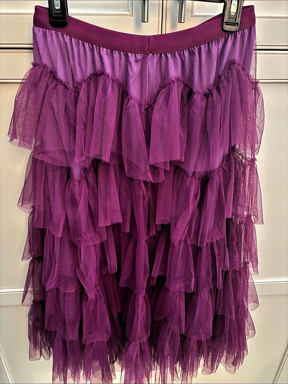 Miss Sparkling Layered Tulle Midi Skirt in Purple Size Large Like New